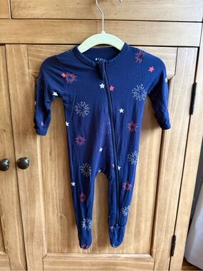 Kyte BABY Navy Blue Fireworks & Star Print Footed One-Piece